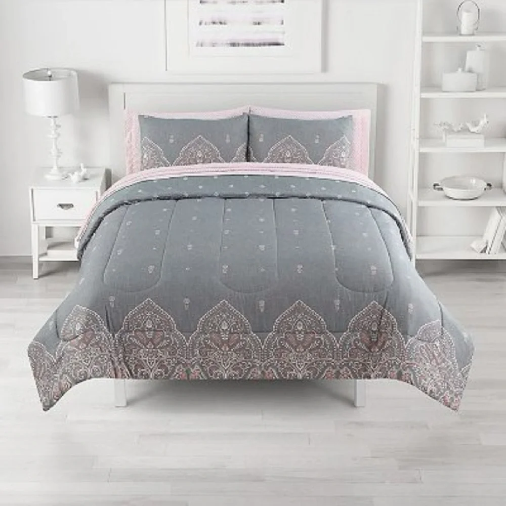 New King Size 9 Pc The Big One® Evelyn Paisley Reversible Comforter Set w/Sheets
